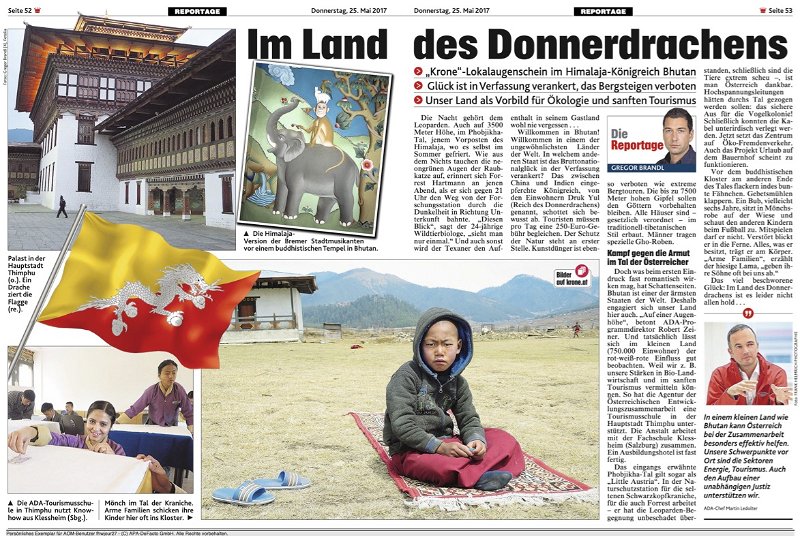 Die Krone unternahm seit 2015 acht ADA-finanzierte Pressereisen und berichtete darüber – wie hier aus Bhutan. Stets ohne Transparenzhinweis